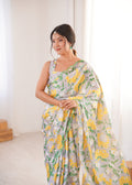 Multicolor Chinon Digital Printed Designer Saree with Blouse