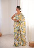 Multicolor Chinon Digital Printed Designer Saree with Blouse