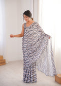Grey Chinon Digital Printed Designer Saree with Blouse
