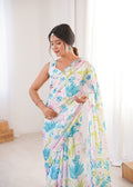Multicolor Chinon Digital Printed Designer Saree with Blouse