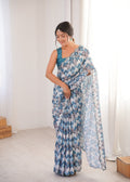 Multicolor Chinon Digital Printed Designer Saree with Blouse