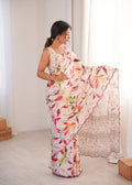 Multicolor Chinon Digital Printed Designer Saree with Blouse