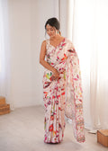 Multicolor Chinon Digital Printed Designer Saree with Blouse