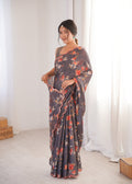 Multicolor Chinon Digital Printed Designer Saree with Blouse