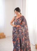 Multicolor Chinon Digital Printed Designer Saree with Blouse