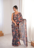 Multicolor Chinon Digital Printed Designer Saree with Blouse