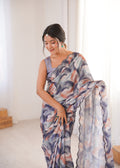 Multicolor Chinon Digital Printed Designer Saree with Blouse