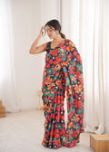 Multicolor Chinon Digital Printed Designer Saree with Blouse