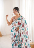 Multicolor Chinon Digital Printed Designer Saree with Blouse