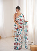 Multicolor Chinon Digital Printed Designer Saree with Blouse