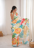 Multicolor Chinon Digital Printed Designer Saree with Blouse