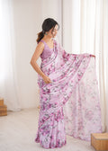 Purple Chinon Digital Printed Designer Saree with Blouse