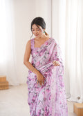 Purple Chinon Digital Printed Designer Saree with Blouse