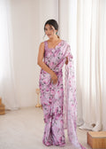 Purple Chinon Digital Printed Designer Saree with Blouse