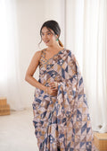 Multicolor Chinon Digital Printed Designer Saree with Blouse