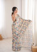 Multicolor Chinon Digital Printed Designer Saree with Blouse