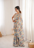 Multicolor Chinon Digital Printed Designer Saree with Blouse