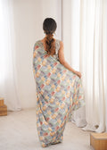 Multicolor Chinon Digital Printed Designer Saree with Blouse