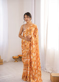 Multicolor Chinon Digital Printed Designer Saree with Blouse