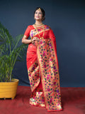 Red Paithani Silk Zari Woven Saree with Blouse