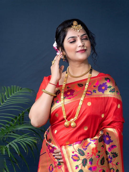 Red Paithani Silk Zari Woven Saree with Blouse
