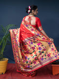 Red Paithani Silk Zari Woven Saree with Blouse