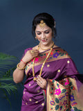 Wine Paithani Silk Zari Woven Saree with Blouse