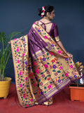 Wine Paithani Silk Zari Woven Saree with Blouse