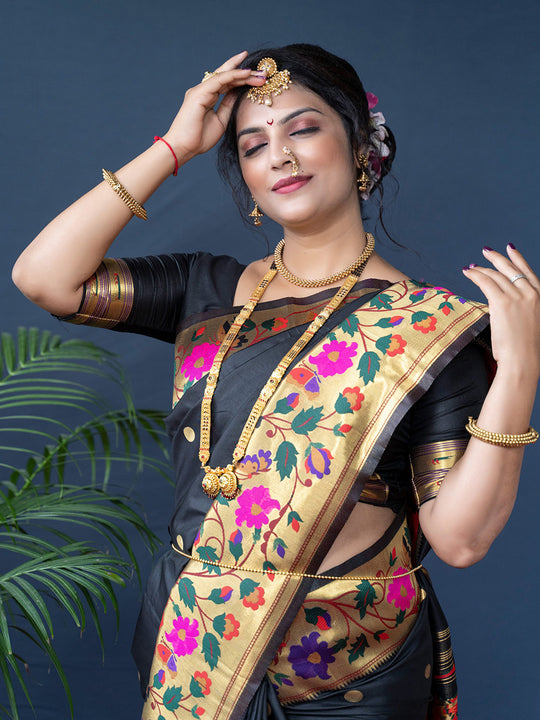 Black Paithani Silk Zari Woven Saree with Blouse