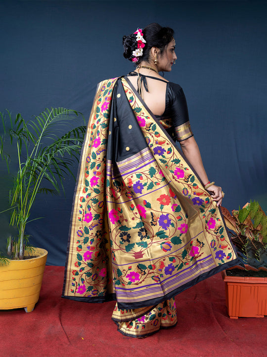 Black Paithani Silk Zari Woven Saree with Blouse