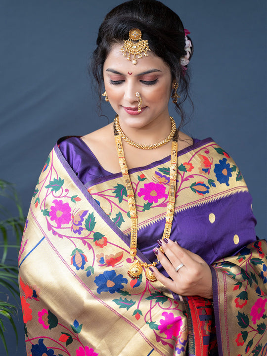 Purple Paithani Silk Zari Woven Saree with Blouse