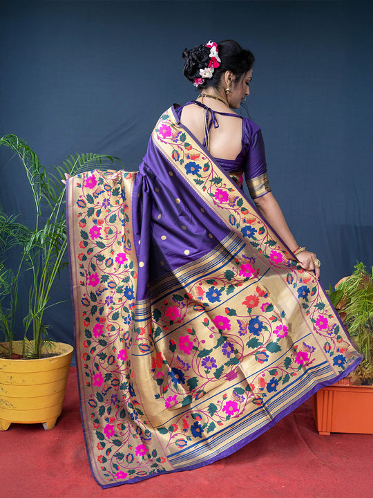 Purple Paithani Silk Zari Woven Saree with Blouse
