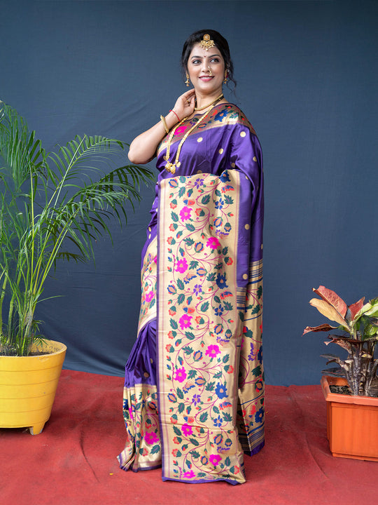 Purple Paithani Silk Zari Woven Saree with Blouse