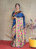 Navy Blue Paithani Silk Zari Woven Saree with Blouse