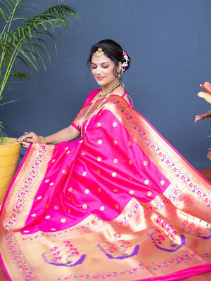 Pink Paithani Silk Zari Woven Saree with Blouse
