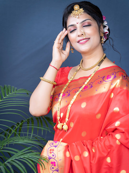 Red Paithani Silk Zari Woven Saree with Blouse