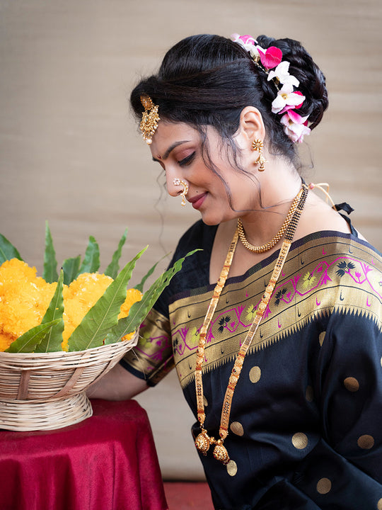 Black Paithani Silk Zari Woven Saree with Blouse