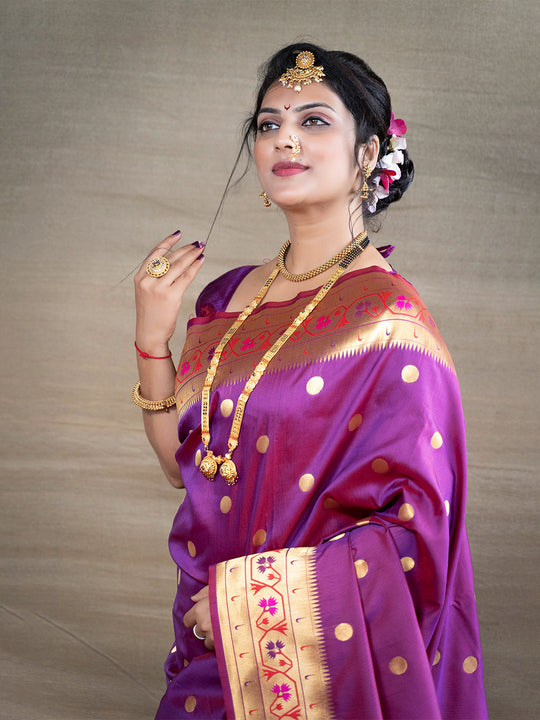 Purple Paithani Silk Zari Woven Saree with Blouse