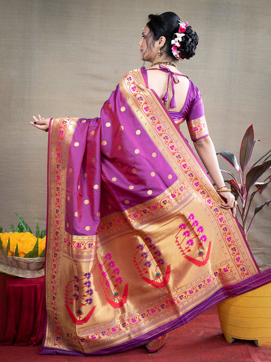 Purple Paithani Silk Zari Woven Saree with Blouse