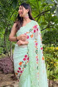 Green Georgette Saree With Blouse Piece