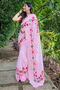 Pink Georgette Saree With Blouse Piece