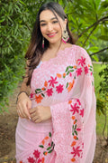 Pink Georgette Saree With Blouse Piece