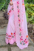 Pink Georgette Saree With Blouse Piece