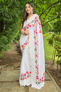 White Georgette Saree With Blouse Piece