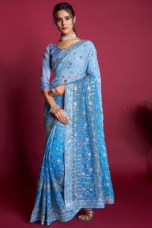 Sky Blue Georgette Saree