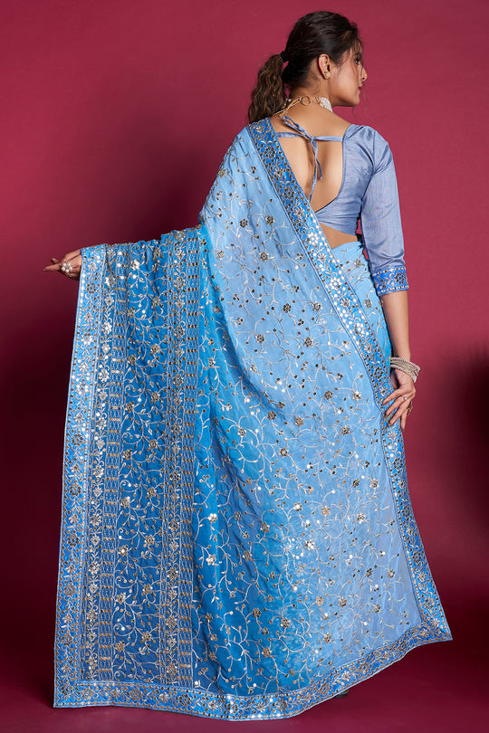 Sky Blue Georgette Saree