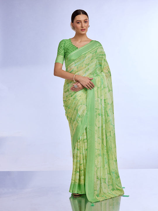 Green Georgette Saree With Blouse Piece