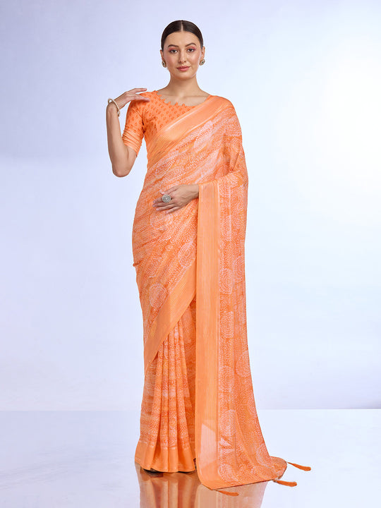 Orange Georgette Saree With Blouse Piece