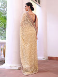 Beige Embroidered Embellished Brasso Saree With Blouse Piece