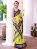 Green Kanjeevaram Silk Blend Woven Design Zari Saree With Blouse Piece